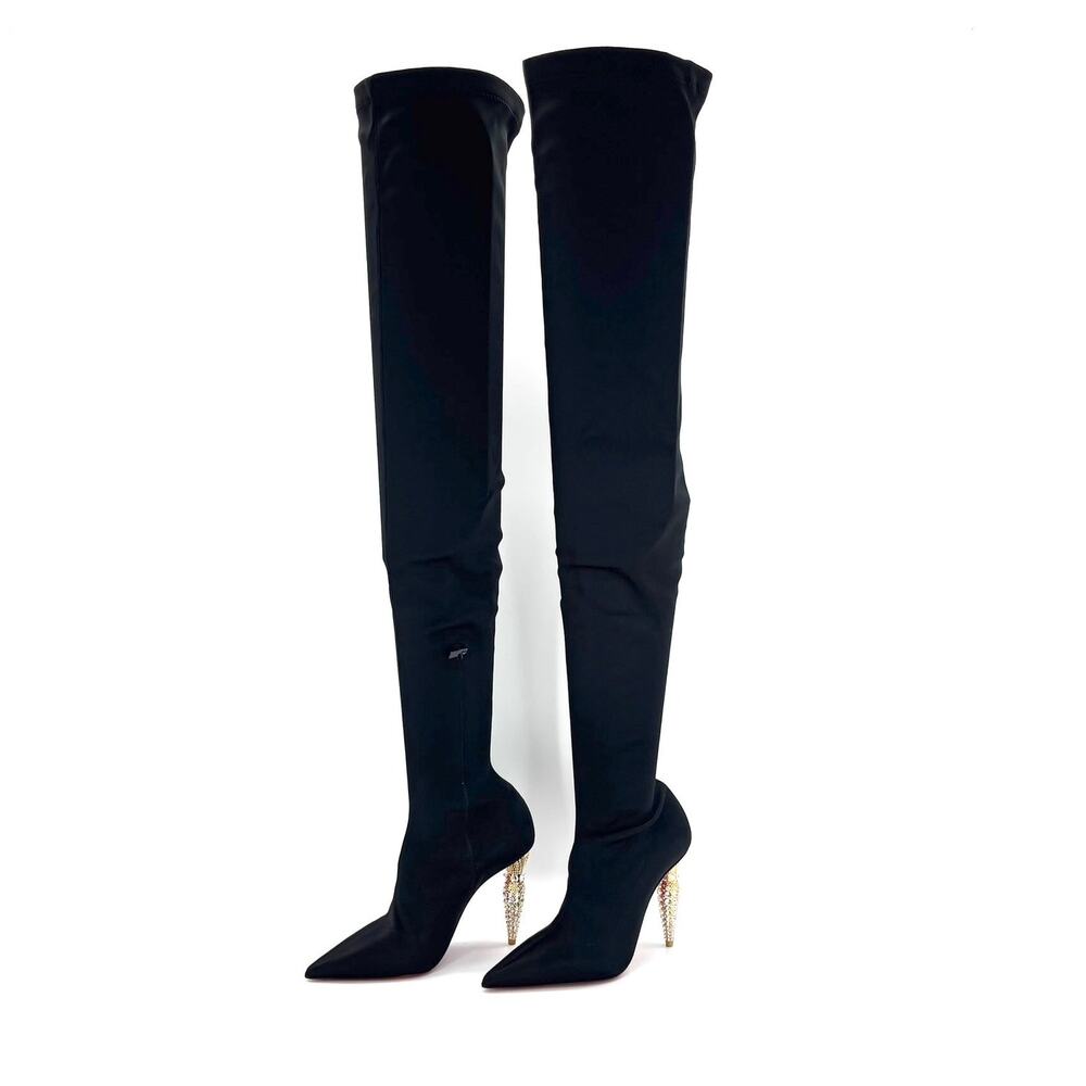 NEW Christian Louboutin Lipstrass Botta Alta Crystal Embellished OTK Boots 37.5